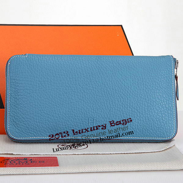 Hermes Zipper Wallet Original Leather A309 Light Blue Hermes Zipper Wallet Original Leather A309 Light Blue