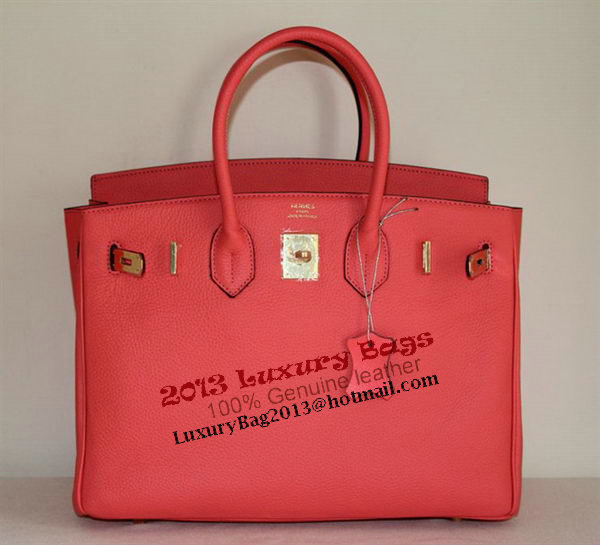 Hermes Birkin 35CM Tote Bag Light Red Clemence Leather H6089 Gold Hermes Birkin 35CM Tote Bag Light Red Clemence Leather H6089 Gold