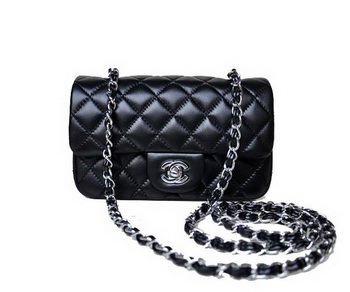 Chanel mini Classic Flap Bag Black Sheekskin 1117 Silver Chanel mini Classic Flap Bag Black Sheekskin 1117 Silver
