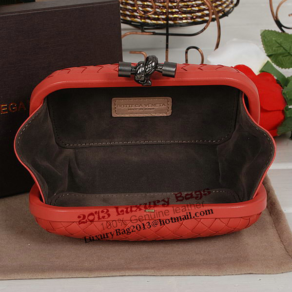 Bottega Veneta Intrecciato Sheepskin Impero Ayers Knot Clutch 11308 Light Red Bottega Veneta Intrecciato Sheepskin Impero Ayers Knot Clutch 11308 Light Red