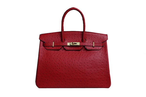 Hermes Birkin 35CM Tote Bag Red Ostrich Leather BK35 Gold