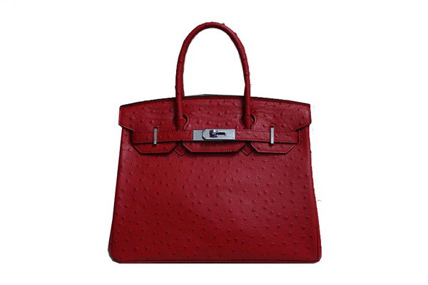 Hermes Birkin 35CM Tote Bag Red Ostrich Leather BK35 Silver