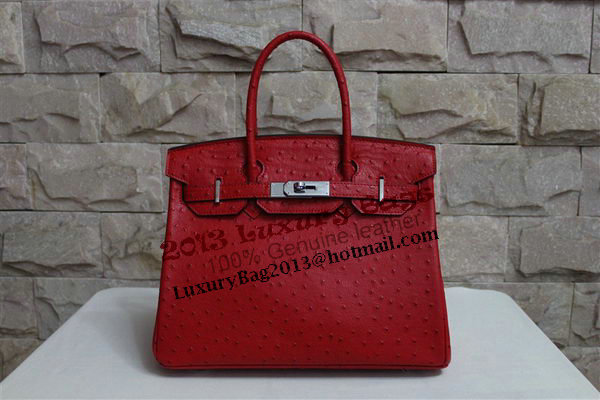 Hermes Birkin 35CM Tote Bag Red Ostrich Leather BK35 Silver Hermes Birkin 35CM Tote Bag Red Ostrich Leather BK35 Silver
