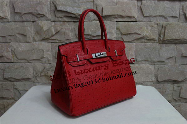 Hermes Birkin 35CM Tote Bag Red Ostrich Leather BK35 Silver Hermes Birkin 35CM Tote Bag Red Ostrich Leather BK35 Silver