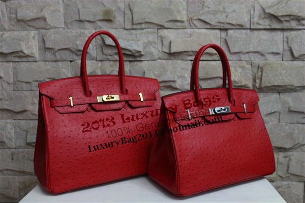 Hermes Birkin 35CM Tote Bag Red Ostrich Leather BK35 Silver Hermes Birkin 35CM Tote Bag Red Ostrich Leather BK35 Silver