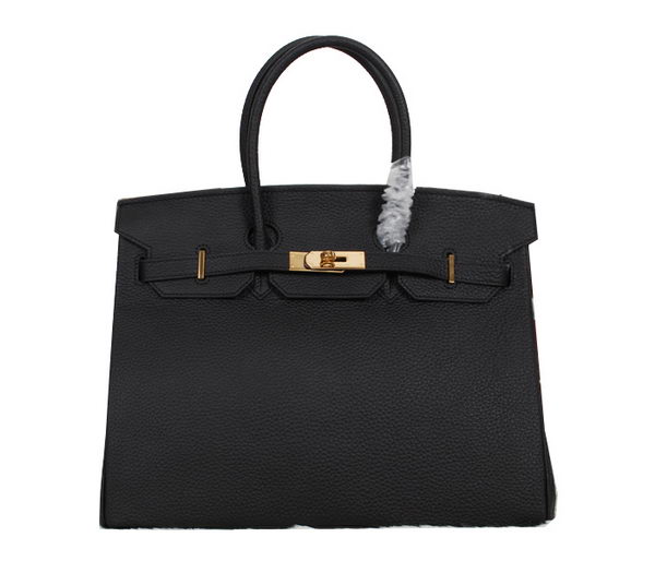 Hermes Birkin 35CM Tote Bag Black Clemence Leather H35 Gold