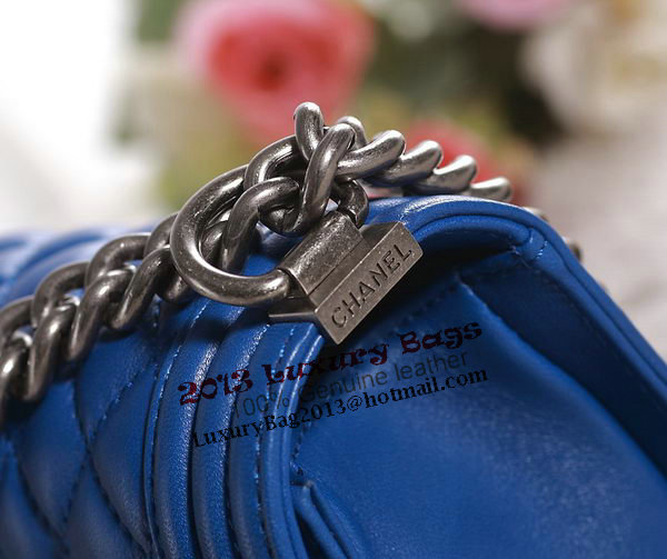 Chanel Boy Flap Shoulder Bag in Blue Lambskin Leather A67086 Silver Chanel Boy Flap Shoulder Bag in Blue Lambskin Leather A67086 Silver