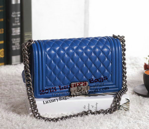 Chanel Boy Flap Shoulder Bag in Blue Lambskin Leather A67086 Silver Chanel Boy Flap Shoulder Bag in Blue Lambskin Leather A67086 Silver