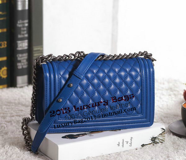 Chanel Boy Flap Shoulder Bag in Blue Lambskin Leather A67086 Silver Chanel Boy Flap Shoulder Bag in Blue Lambskin Leather A67086 Silver