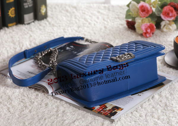Chanel Boy Flap Shoulder Bag in Blue Lambskin Leather A67086 Silver Chanel Boy Flap Shoulder Bag in Blue Lambskin Leather A67086 Silver