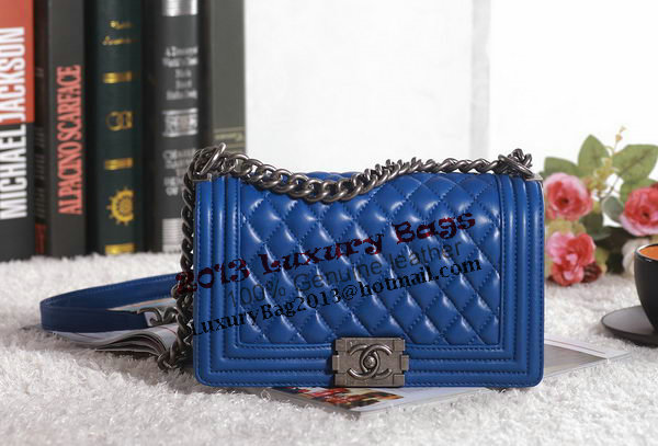 Chanel Boy Flap Shoulder Bag in Blue Lambskin Leather A67086 Silver Chanel Boy Flap Shoulder Bag in Blue Lambskin Leather A67086 Silver