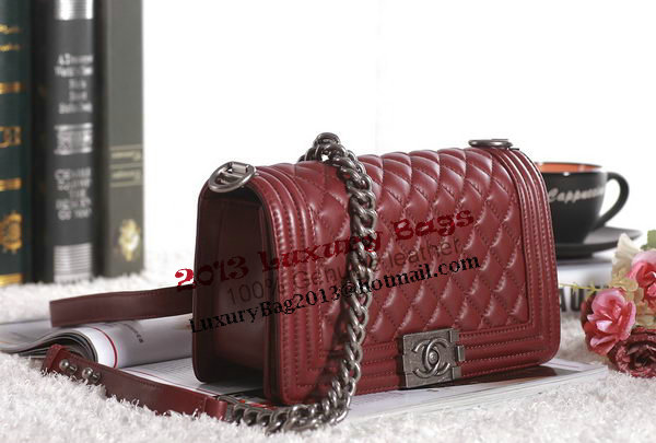 Chanel Boy Flap Shoulder Bag in Burgundy Lambskin Leather A67086 Silver Chanel Boy Flap Shoulder Bag in Burgundy Lambskin Leather A67086 Silver