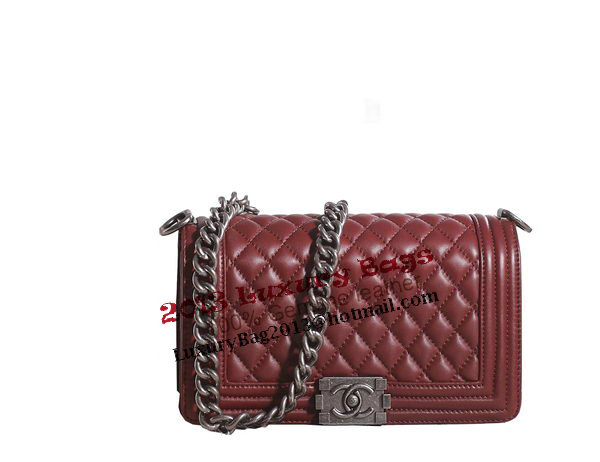 Chanel Boy Flap Shoulder Bag in Burgundy Lambskin Leather A67086 Silver Chanel Boy Flap Shoulder Bag in Burgundy Lambskin Leather A67086 Silver