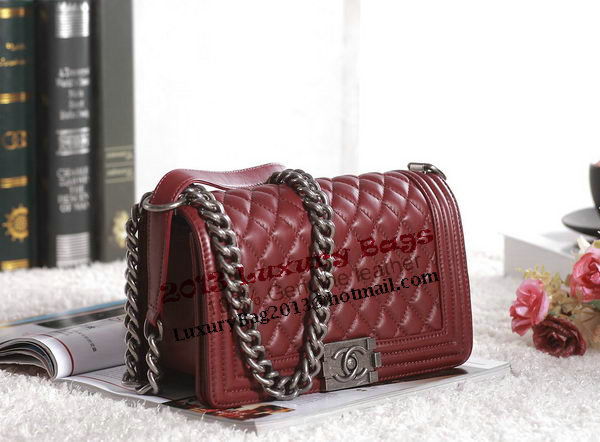 Chanel Boy Flap Shoulder Bag in Burgundy Lambskin Leather A67086 Silver Chanel Boy Flap Shoulder Bag in Burgundy Lambskin Leather A67086 Silver