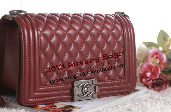 Chanel Boy Flap Shoulder Bag in Burgundy Lambskin Leather A67086 Silver Chanel Boy Flap Shoulder Bag in Burgundy Lambskin Leather A67086 Silver