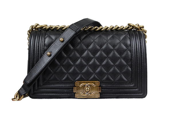 Chanel Boy Flap Shoulder Bag in Black Original Deerskin Leather A67025 Gold