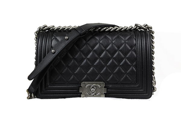 Chanel Boy Flap Shoulder Bag in Black Original Deerskin Leather A67025 Silver