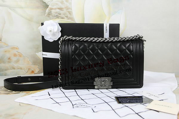 Chanel Boy Flap Shoulder Bag in Original Black Lambskin Leather A67025 Silver Chanel Boy Flap Shoulder Bag in Original Black Lambskin Leather A67025 Silver
