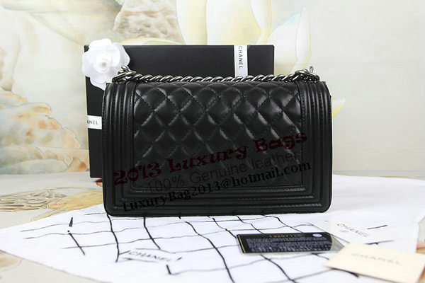 Chanel Boy Flap Shoulder Bag in Original Black Lambskin Leather A67025 Silver Chanel Boy Flap Shoulder Bag in Original Black Lambskin Leather A67025 Silver