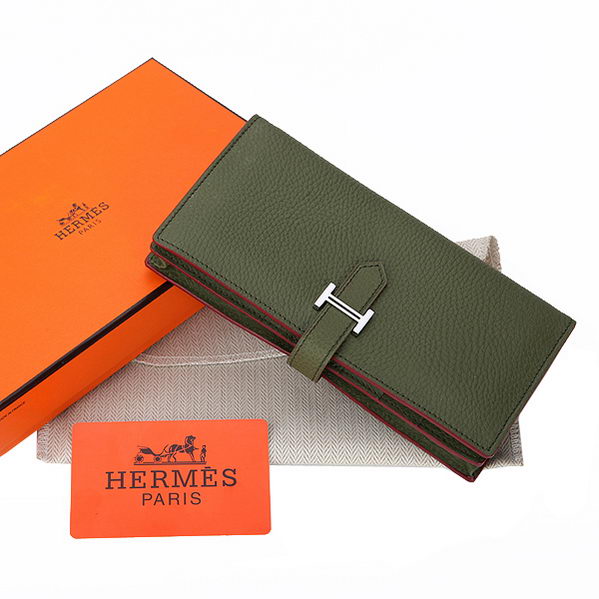 Hermes Bearn Japonaise Bi-Fold Wallet Grainy Leather A208 Dark Green