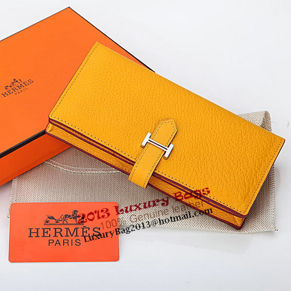 Hermes Bearn Japonaise Bi-Fold Wallet Grainy Leather A208 Yellow Hermes Bearn Japonaise Bi-Fold Wallet Grainy Leather A208 Yellow
