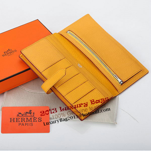 Hermes Bearn Japonaise Bi-Fold Wallet Grainy Leather A208 Yellow Hermes Bearn Japonaise Bi-Fold Wallet Grainy Leather A208 Yellow