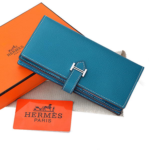 Hermes Bearn Japonaise Bi-Fold Wallet Original Leather A208 Blue