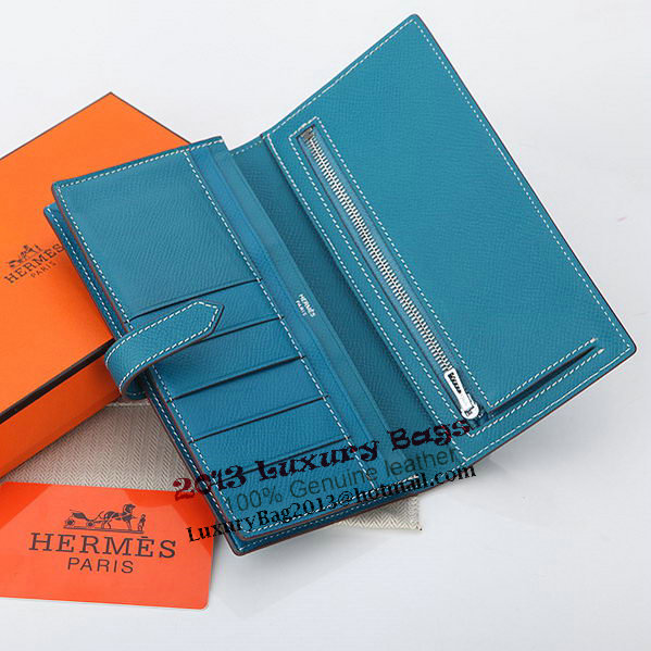 Hermes Bearn Japonaise Bi-Fold Wallet Original Leather A208 Blue Hermes Bearn Japonaise Bi-Fold Wallet Original Leather A208 Blue