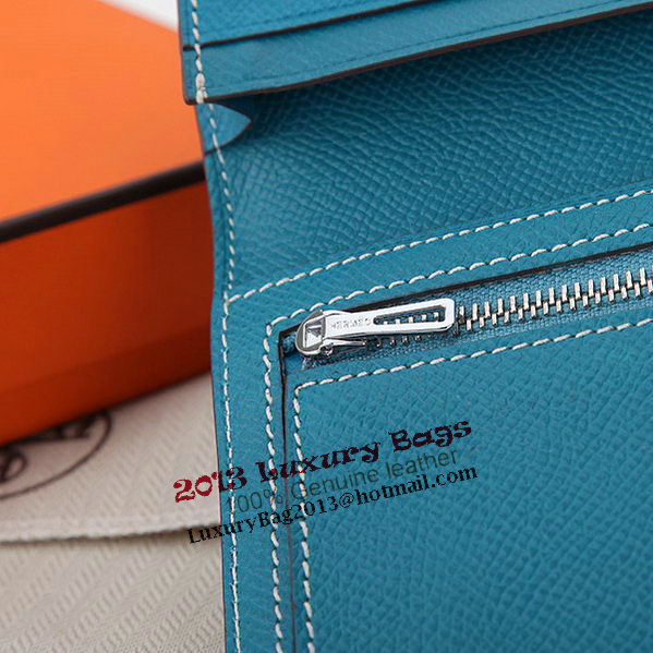 Hermes Bearn Japonaise Bi-Fold Wallet Original Leather A208 Blue Hermes Bearn Japonaise Bi-Fold Wallet Original Leather A208 Blue