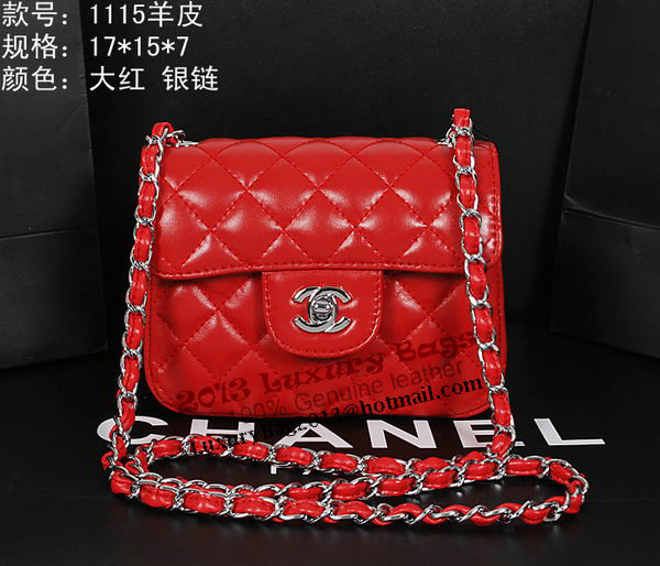 Chanel 1115 Classic mini Flap Bag in Red Sheepskin Leather Chanel 1115 Classic mini Flap Bag in Red Sheepskin Leather