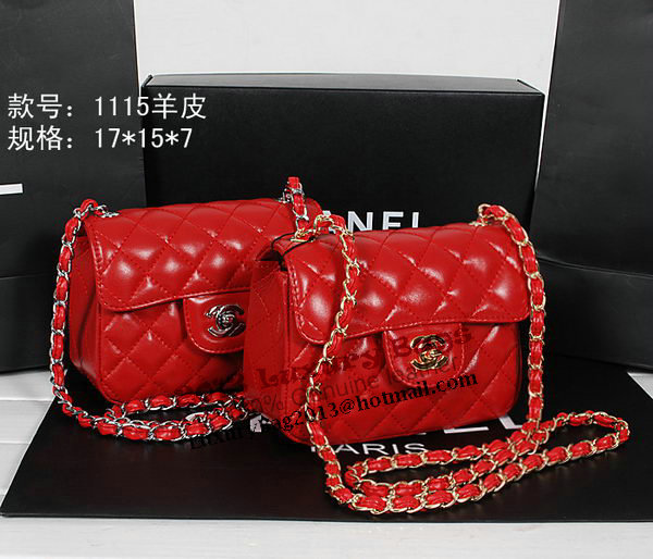 Chanel 1115 Classic mini Flap Bag in Red Sheepskin Leather Chanel 1115 Classic mini Flap Bag in Red Sheepskin Leather