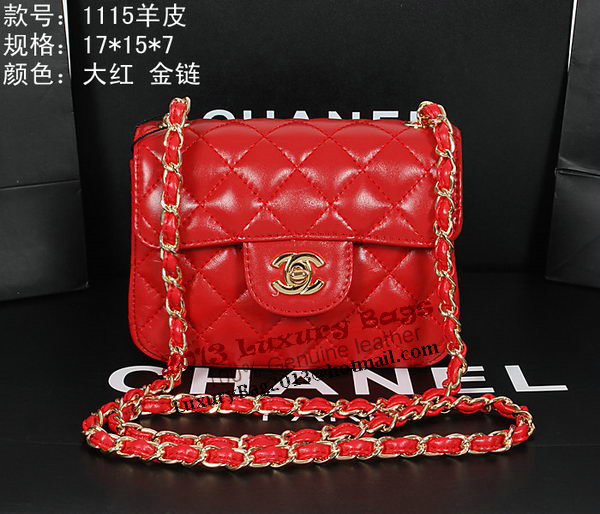 Chanel 1115 Classic mini Flap Bag in Red Sheepskin Leather Chanel 1115 Classic mini Flap Bag in Red Sheepskin Leather