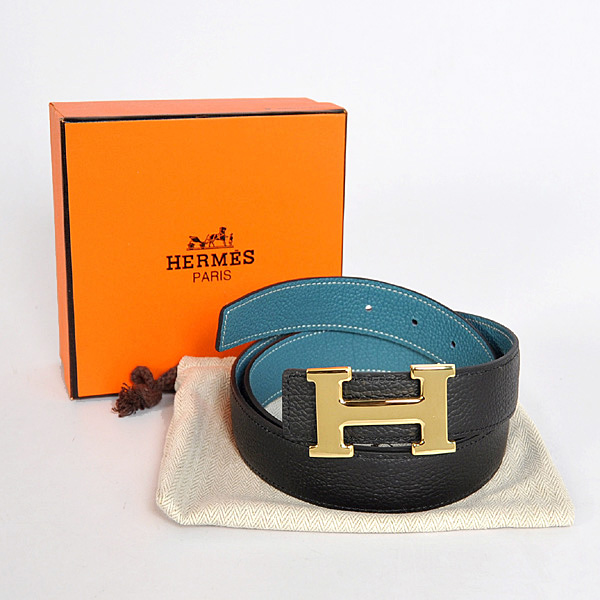 Hermes Bovine Jugular Veins In Blue Belt HR1007A Gold
