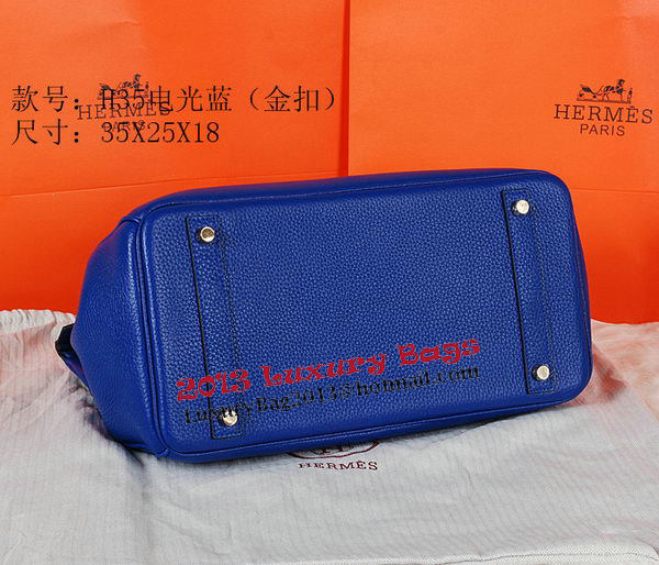 Hermes Birkin 35CM Tote Bag Blue Original Grainy Leather H35 Gold Hermes Birkin 35CM Tote Bag Blue Original Grainy Leather H35 Gold