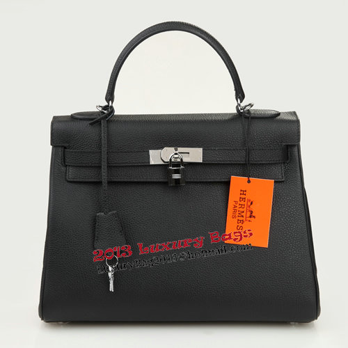 Hermes Kelly 32cm Shoulder Bag Black Original Leather K32 Silver Hermes Kelly 32cm Shoulder Bag Black Original Leather K32 Silver