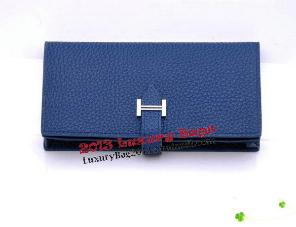 Hermes Bearn Japonaise Bi-Fold Wallet Grainy Leather H68942 Blue Hermes Bearn Japonaise Bi-Fold Wallet Grainy Leather H68942 Blue