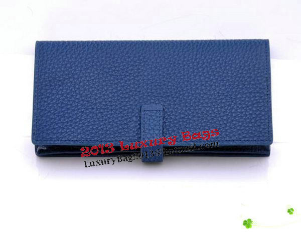 Hermes Bearn Japonaise Bi-Fold Wallet Grainy Leather H68942 Blue Hermes Bearn Japonaise Bi-Fold Wallet Grainy Leather H68942 Blue