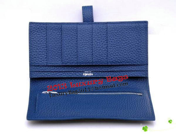 Hermes Bearn Japonaise Bi-Fold Wallet Grainy Leather H68942 Blue Hermes Bearn Japonaise Bi-Fold Wallet Grainy Leather H68942 Blue