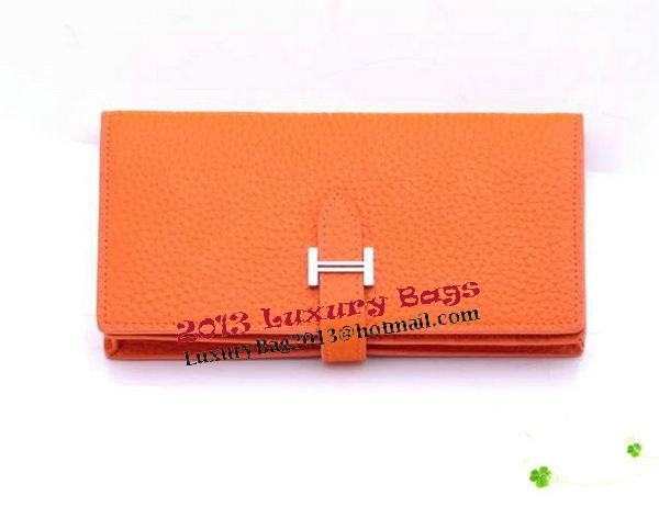 Hermes Bearn Japonaise Bi-Fold Wallet Grainy Leather H68942 Orange Hermes Bearn Japonaise Bi-Fold Wallet Grainy Leather H68942 Orange