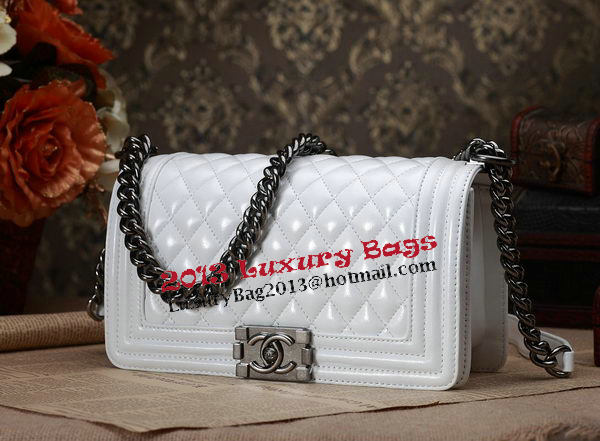 Chanel Boy Flap Shoulder Bag White Original Calfskin Leather CHA67086 Silver