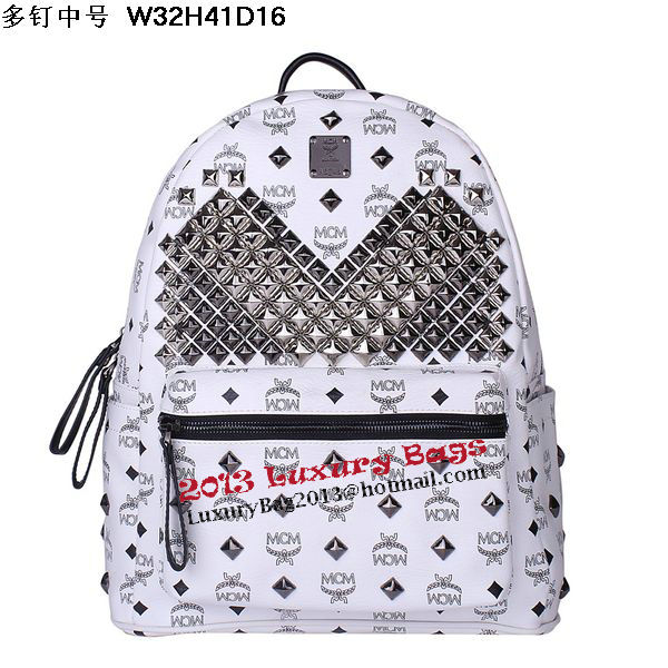 MCM Medium Stark Front Studs Backpack MC4238 White MCM Medium Stark Front Studs Backpack MC4238 White