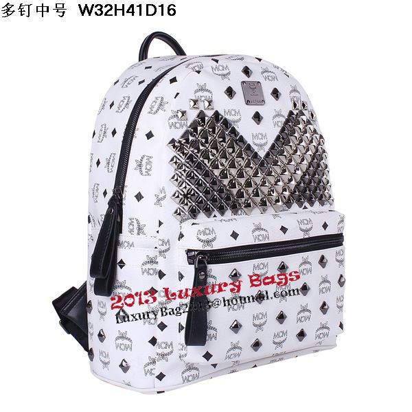 MCM Medium Stark Front Studs Backpack MC4238 White MCM Medium Stark Front Studs Backpack MC4238 White