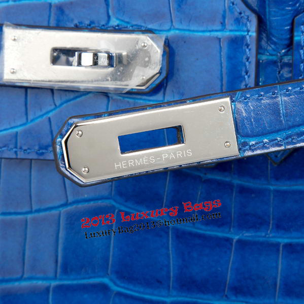 Hermes Birkin 30CM Tote Bags Blue Iridescent Croco Leather Silver Hermes Birkin 30CM Tote Bags Blue Iridescent Croco Leather Silver
