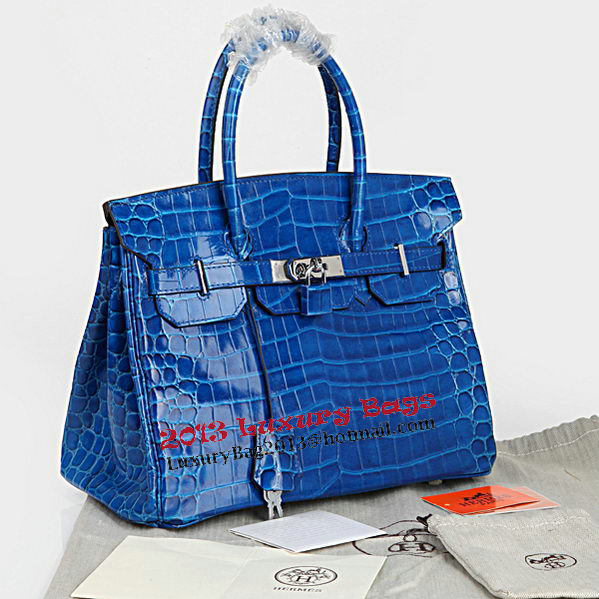 Hermes Birkin 30CM Tote Bags Blue Iridescent Croco Leather Silver Hermes Birkin 30CM Tote Bags Blue Iridescent Croco Leather Silver