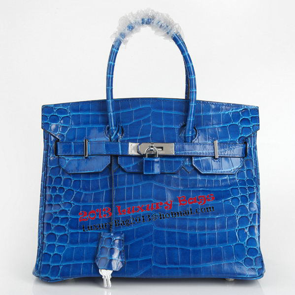 Hermes Birkin 30CM Tote Bags Blue Iridescent Croco Leather Silver Hermes Birkin 30CM Tote Bags Blue Iridescent Croco Leather Silver