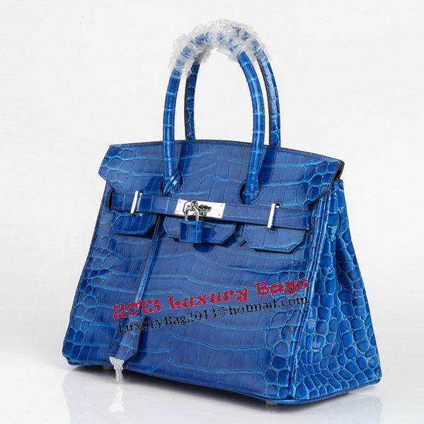 Hermes Birkin 30CM Tote Bags Blue Iridescent Croco Leather Silver Hermes Birkin 30CM Tote Bags Blue Iridescent Croco Leather Silver
