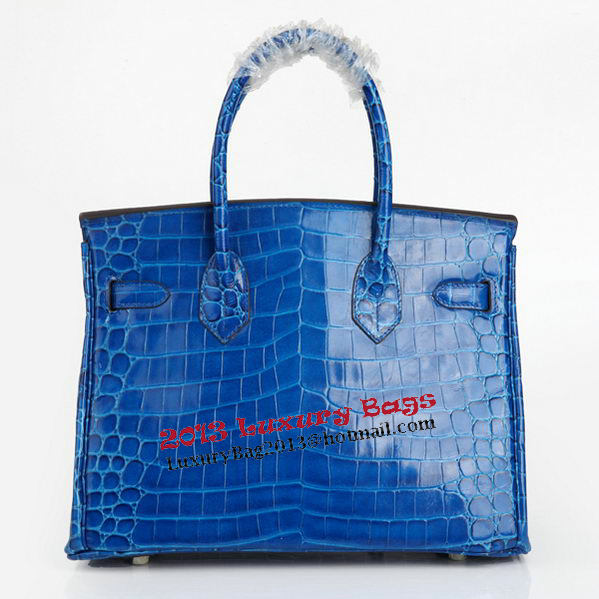Hermes Birkin 30CM Tote Bags Blue Iridescent Croco Leather Silver Hermes Birkin 30CM Tote Bags Blue Iridescent Croco Leather Silver