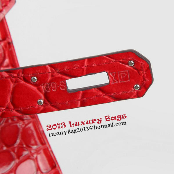 Hermes Birkin 30CM Tote Bags Red Iridescent Croco Leather Silver Hermes Birkin 30CM Tote Bags Red Iridescent Croco Leather Silver