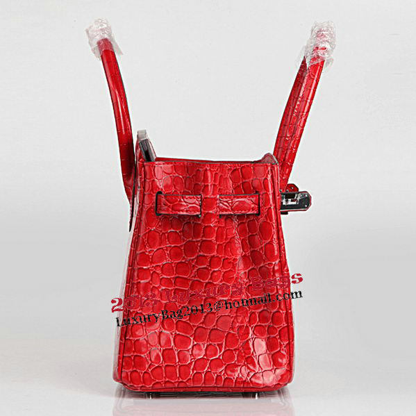 Hermes Birkin 30CM Tote Bags Red Iridescent Croco Leather Silver Hermes Birkin 30CM Tote Bags Red Iridescent Croco Leather Silver