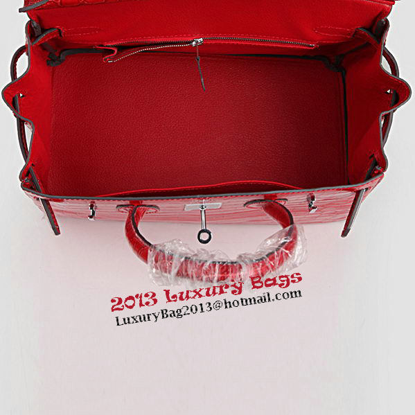 Hermes Birkin 30CM Tote Bags Red Iridescent Croco Leather Silver Hermes Birkin 30CM Tote Bags Red Iridescent Croco Leather Silver